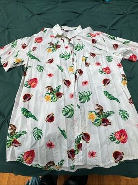 Jurassic Park White Tropical Print Short Sleeve Button-Down Shirt